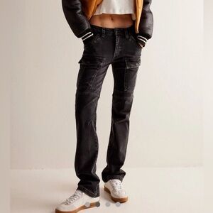 Free People Washed Black Straight-Leg Cargo Jeans
